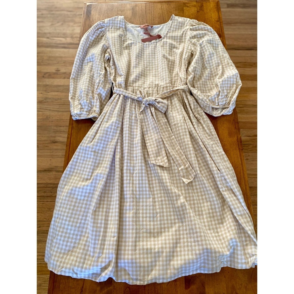 NEW JessaKae Women's Gingham Dress Long Sleeve Midi Cottagecore Prairie Large - Picture 2 of 15